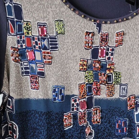 NEW Nikky Collection Large Top Beaded Rhinestones Abstract long slv Cotton NWT - Picture 6 of 11